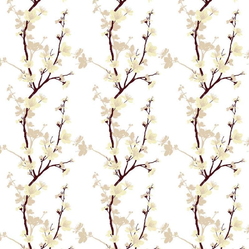 Papel De Parede Galhos Marrom Flores Amarela Adesivo Sala