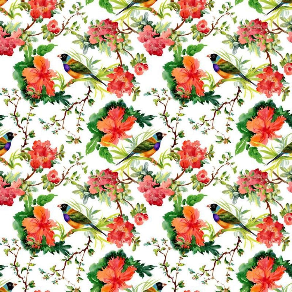 Papel De Parede Flores Vermelhas E Passarinho Adesivo Sala