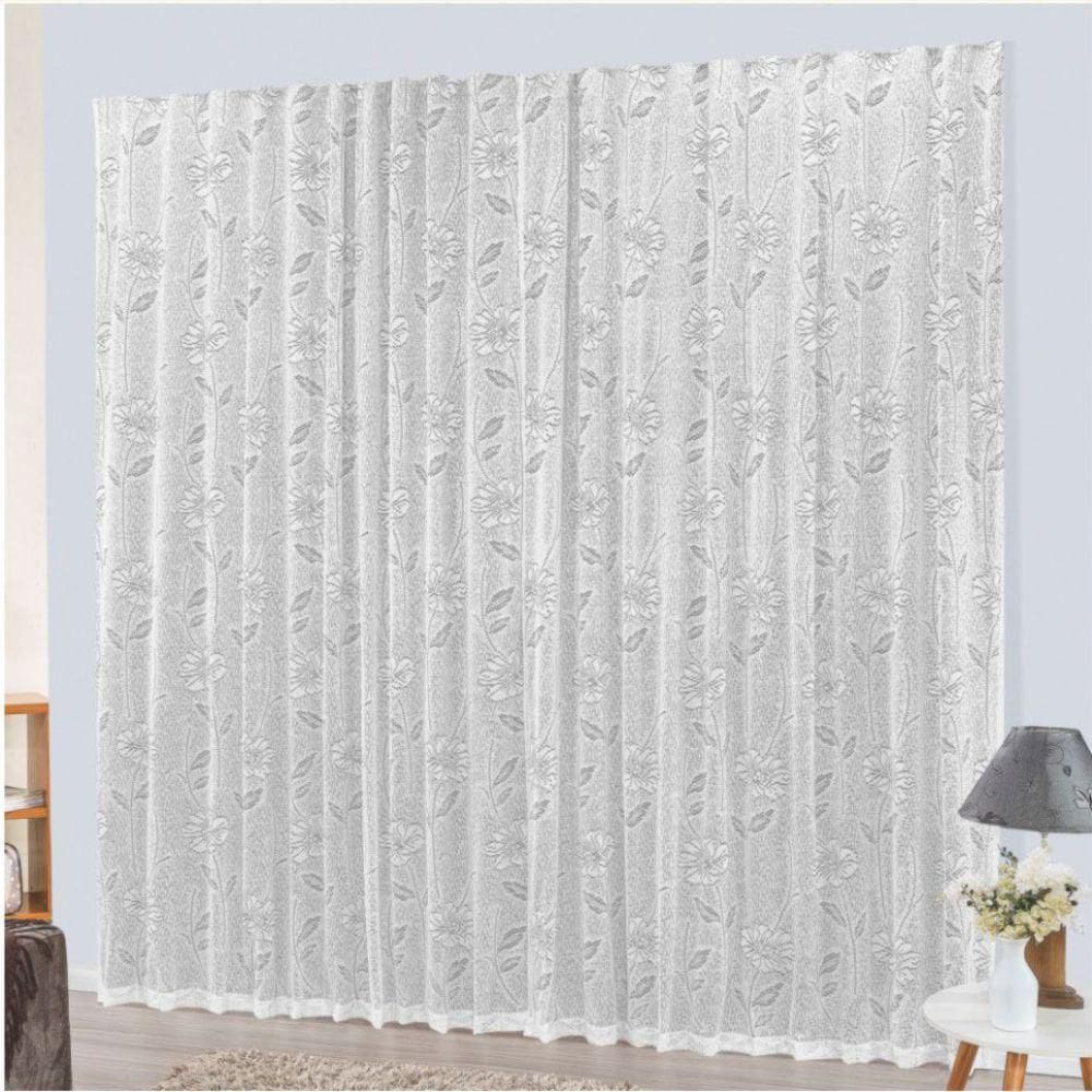 Cortina Charme Renda Com Voal 3 Metro Trilho Suisso - Branca