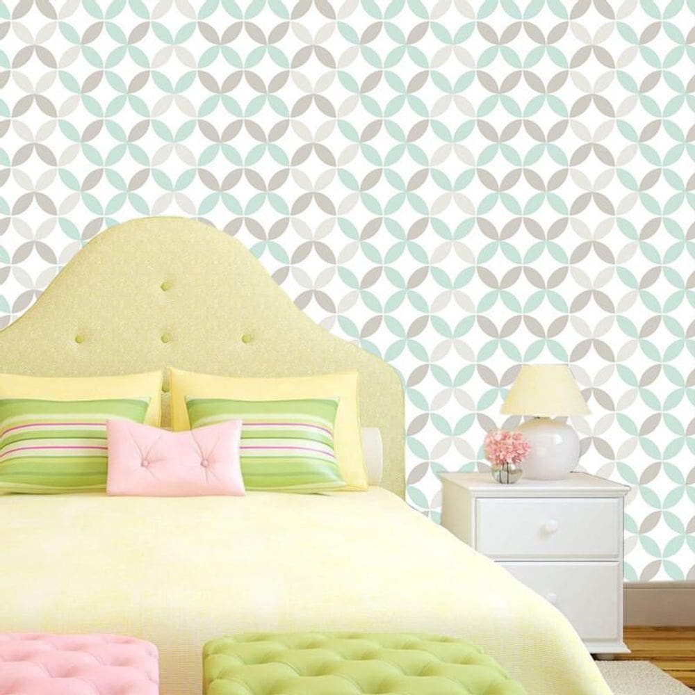 Papel De Parede Figuras Geométricas Azul E Cinza Autocolante