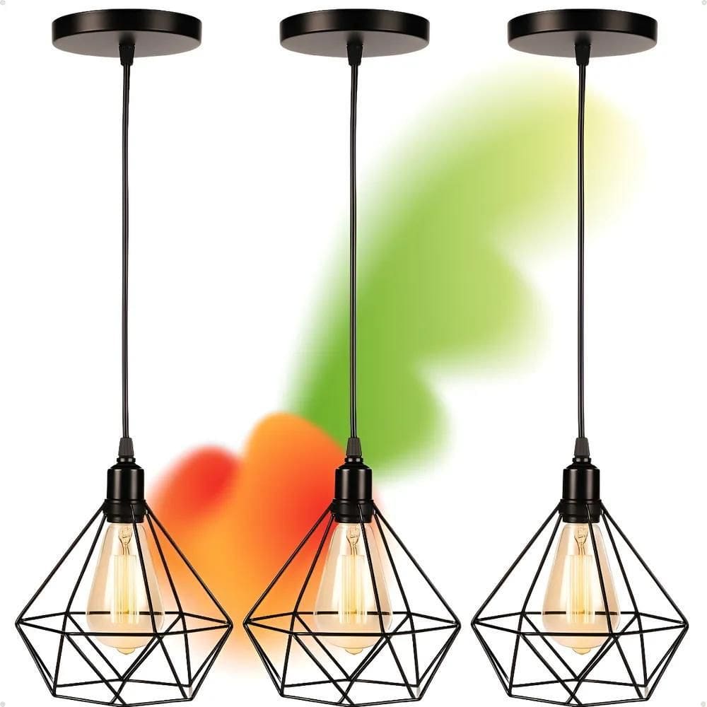 Kit 3 Pendentes Diamante Moderno Preto Com Cabo Ajust Preto