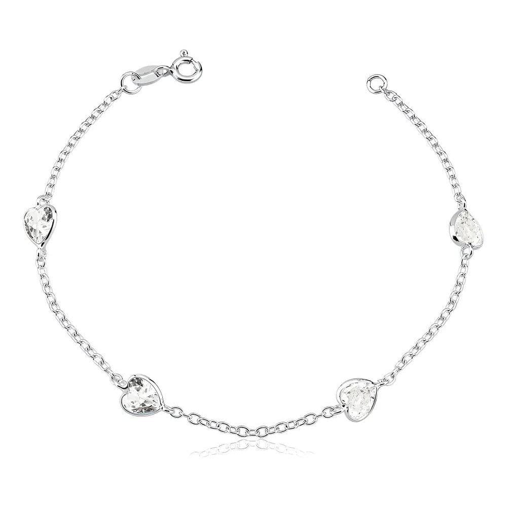 Pulseira Corações Prata 925 Zircônias Brilhantes 18Cm