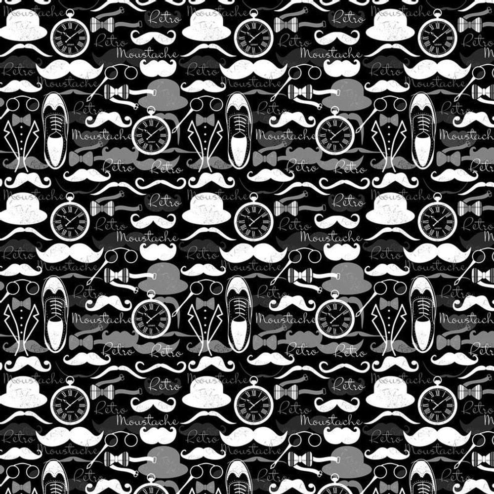 Papel Parede Preto E Desenhos Brancos Sapatos Relógio Chapéu