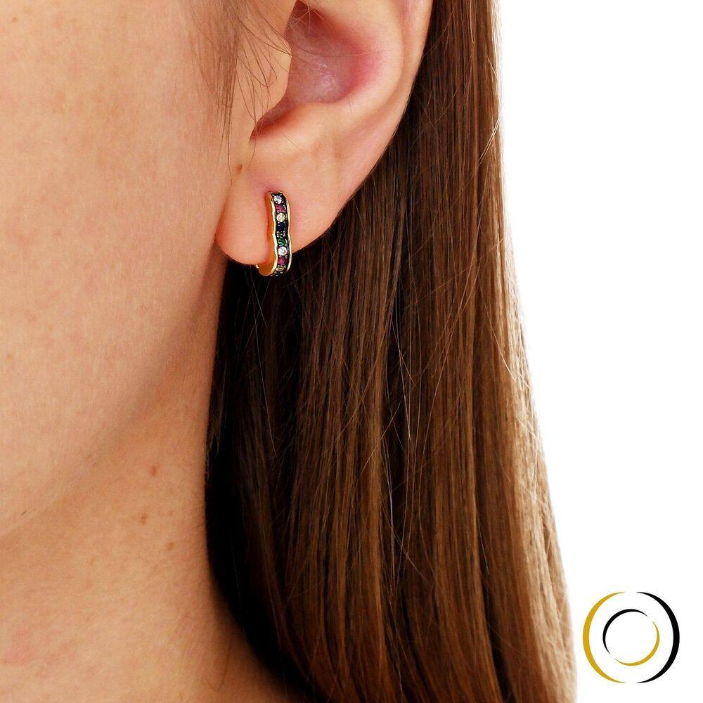 Brinco Argola Coração Zircônias Colors Banhado A Ouro 18K