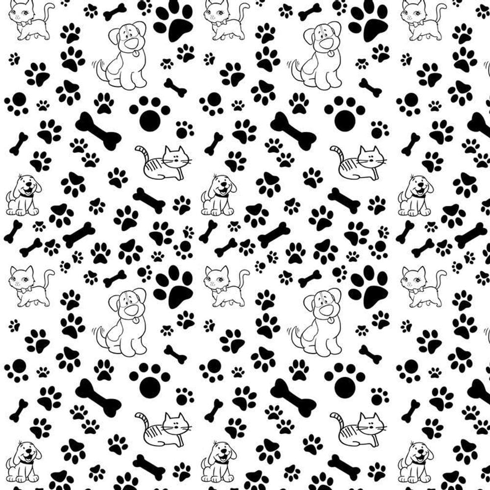 Papel De Parede Gato Cachorro Pegadas Cor Preto Adesivo