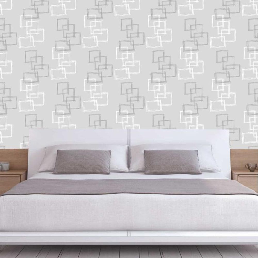 Papel De Parede Cinza E Quadrados Branco E Cinza Geométricos
