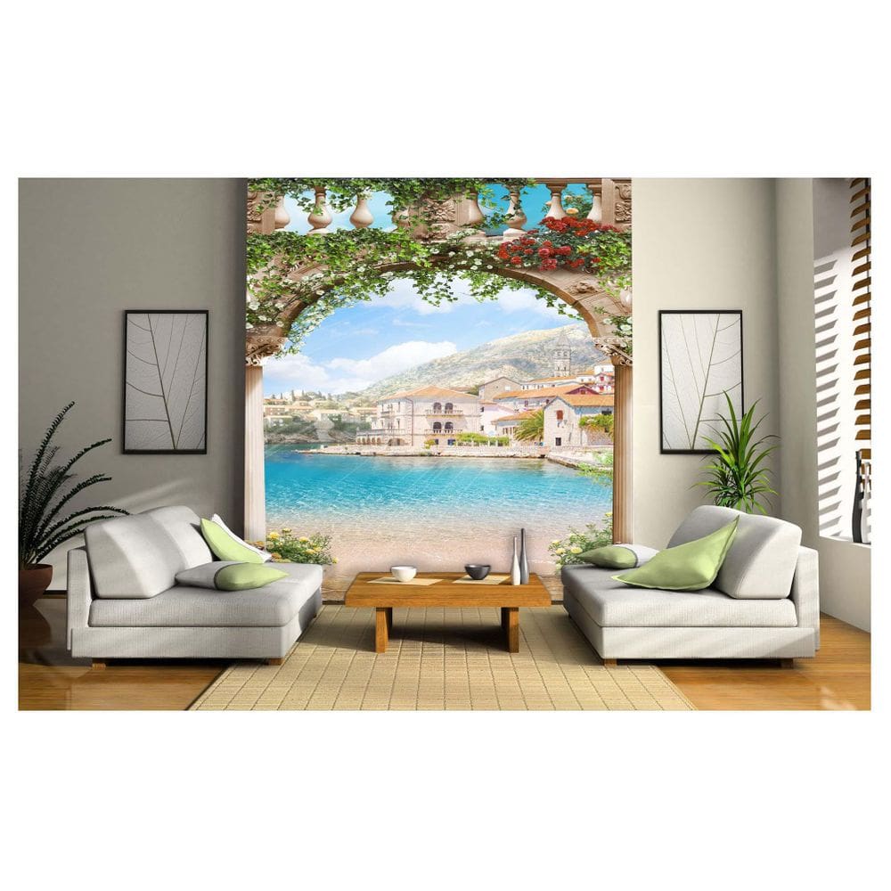 Papel De Parede Paisagem Digital Arco Mar Flor  Dav19