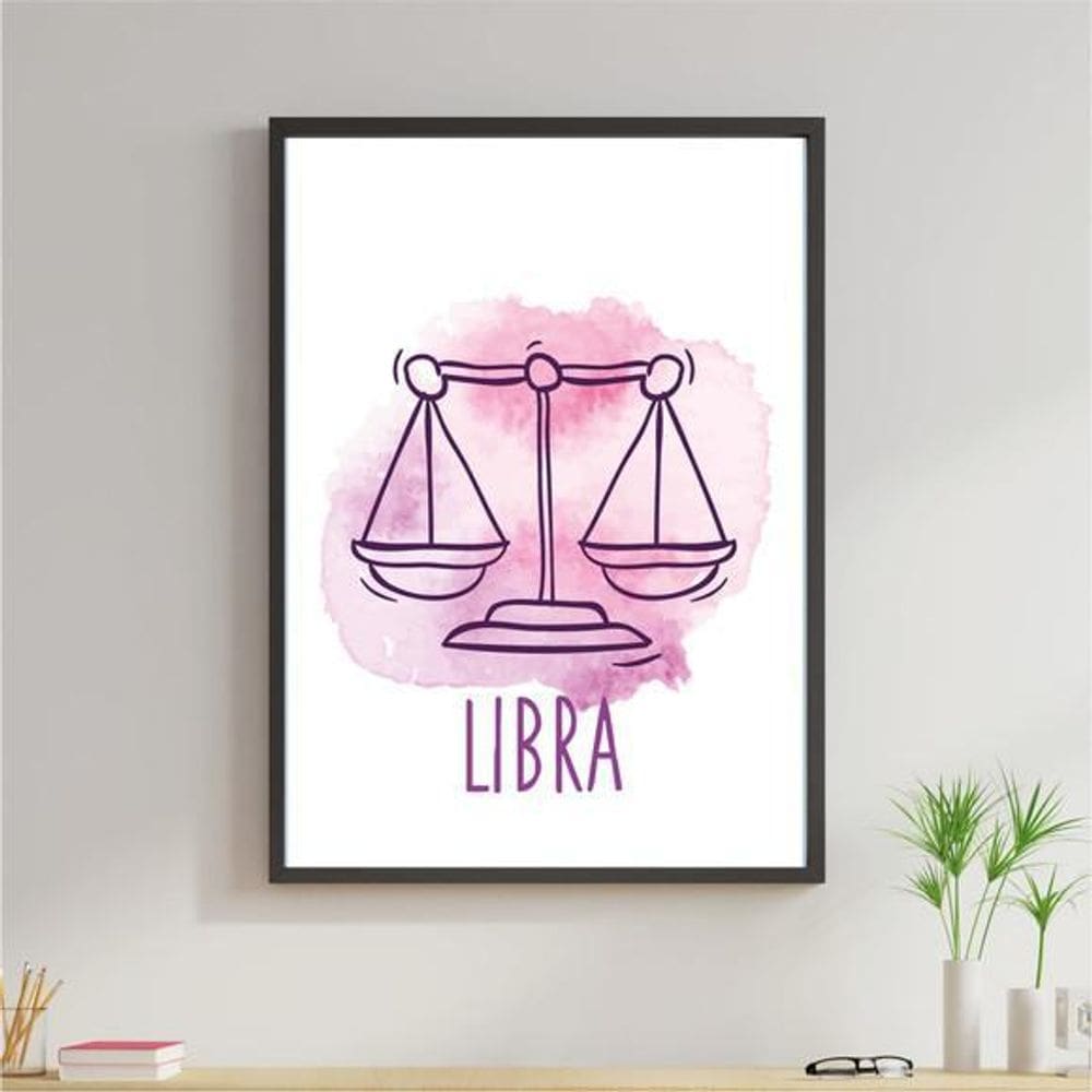 Quadro Decorativo Signos Aquarela Libra 45x34cm