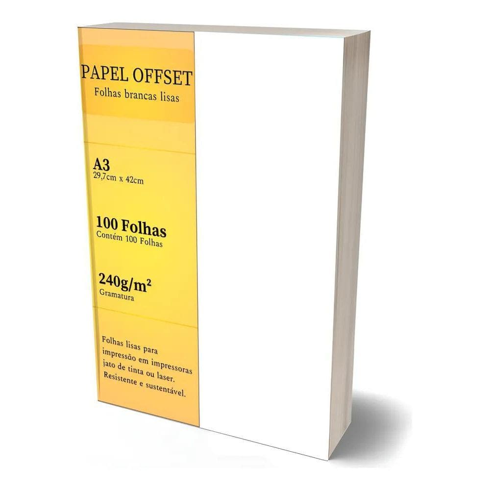 Papel A3 240G Offset: 100 Fls Branco Para Artes E Pro Branco