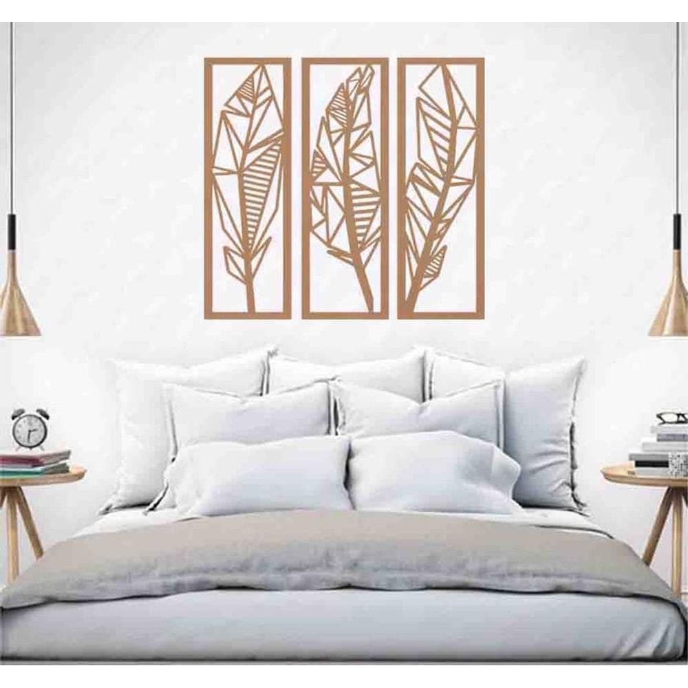 Quadro Decorativo Vazado Penas MDF 3mm Marrom