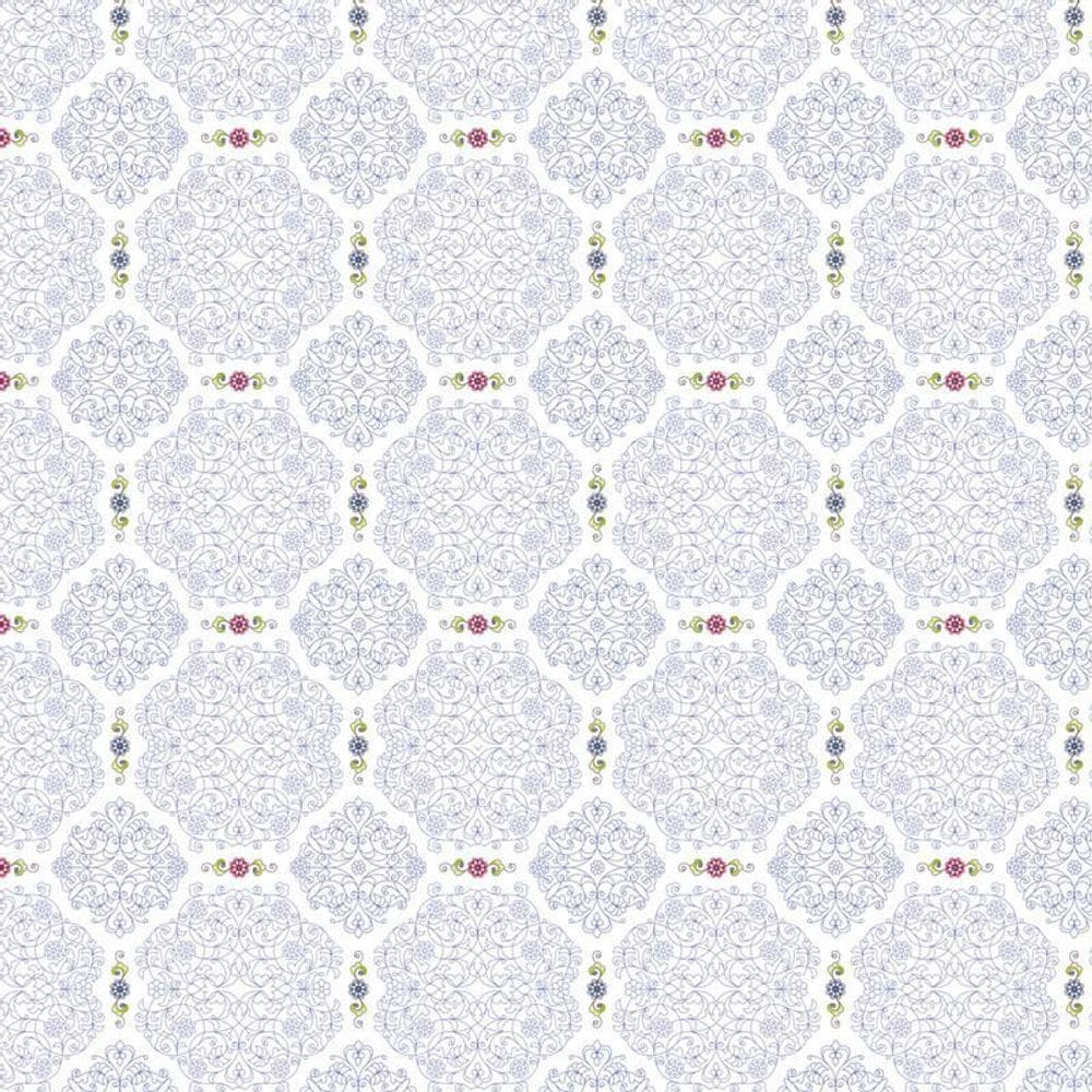 Papel Parede Flores Arabesco Linhas Azul Adesivo Quarto Sala