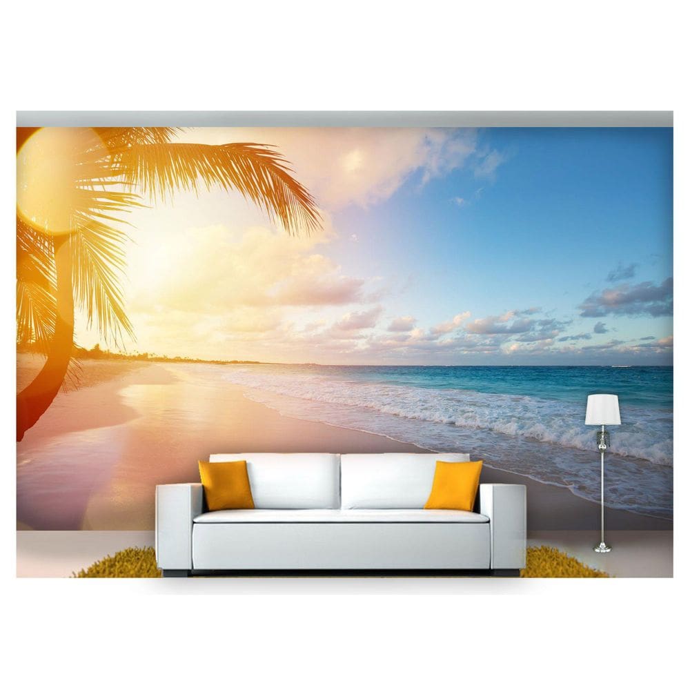 Papel De Parede Praia Mar Por Do Sol Coqueiro  Npr206