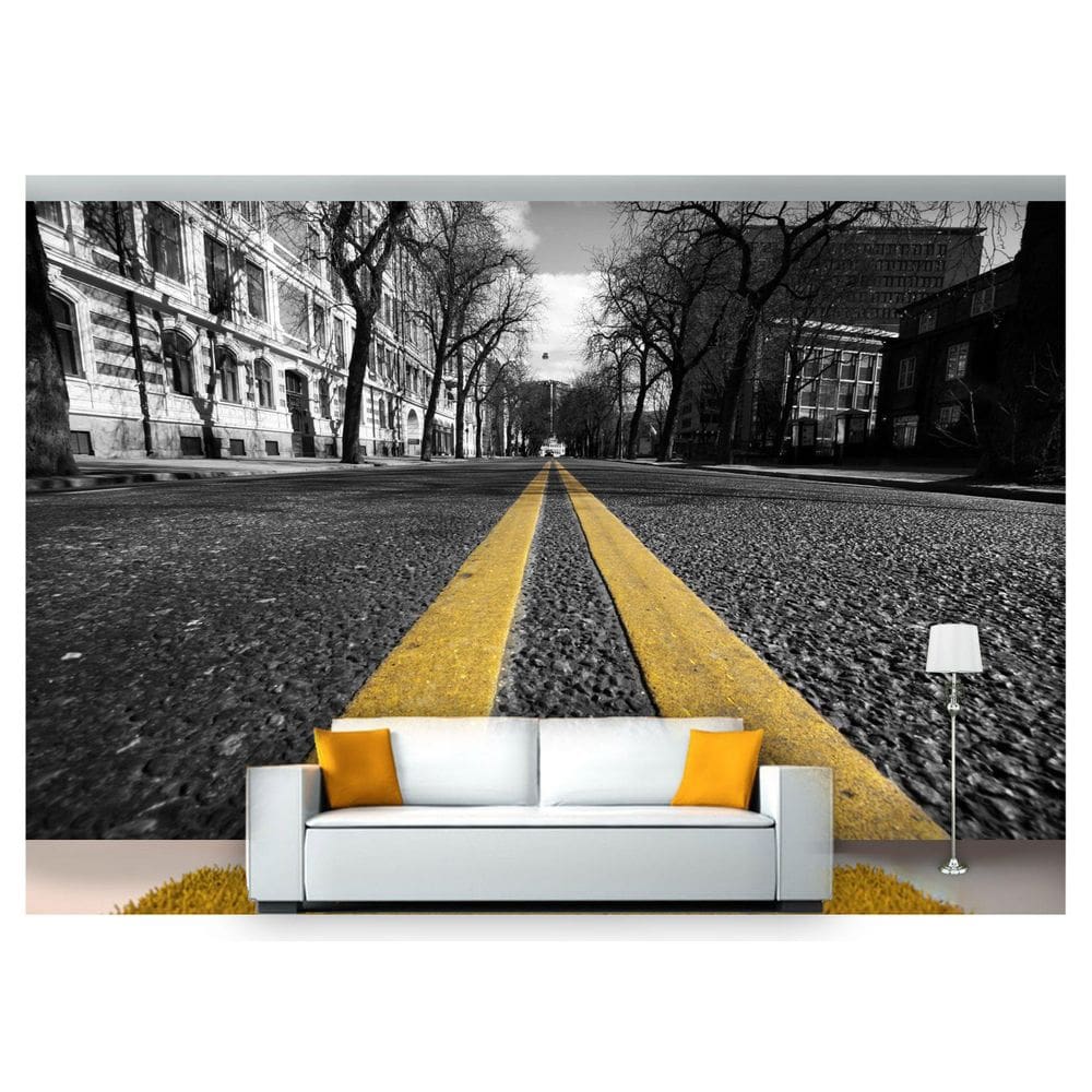 Papel De Parede Cidade Asfalto Preto E Branco  Ncd148