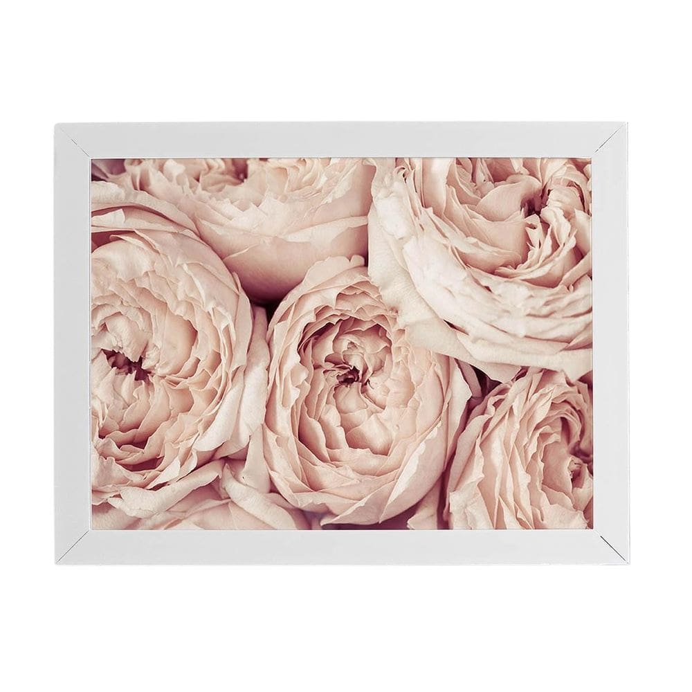 Quadro Peônia Rosa Bege Flor Foto Moldura Branca 60X40Cm