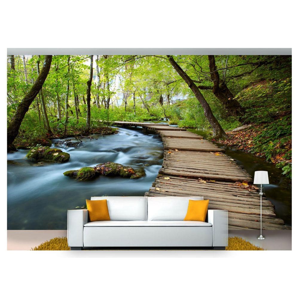 Papel De Parede Cachoeira Natureza Outono 3D Nch133