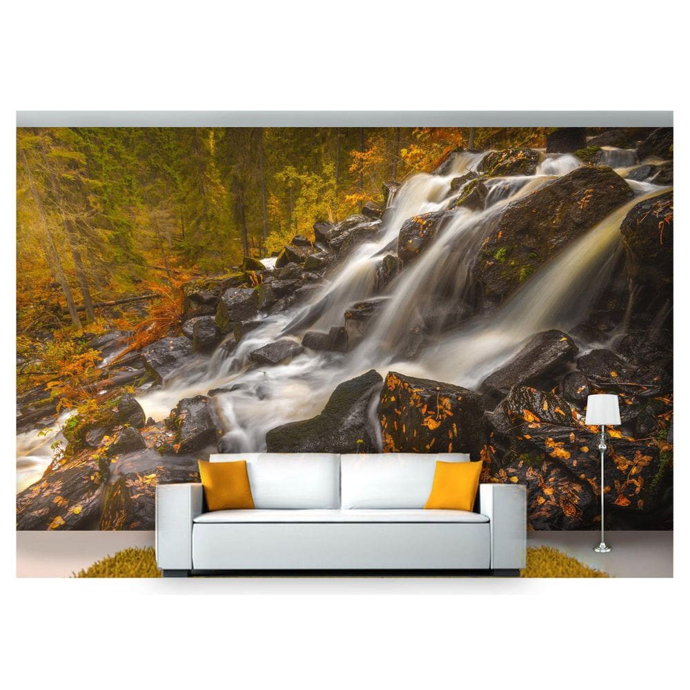 Papel De Parede Cachoeira Natureza Outono 3D 6M² Nch133