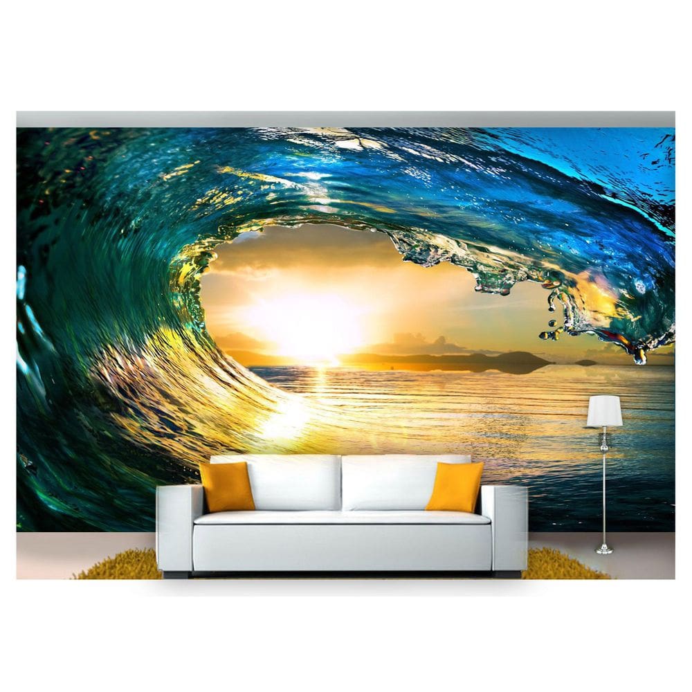 Papel De Parede Praia Mar Onda Sol Tubo 3D  Npr254