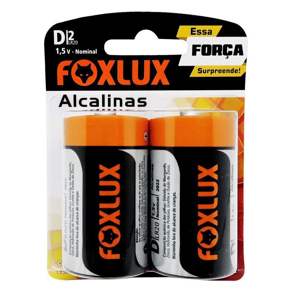 Pilha Alcalina Grande D Foxlux Blister 2 Unidades