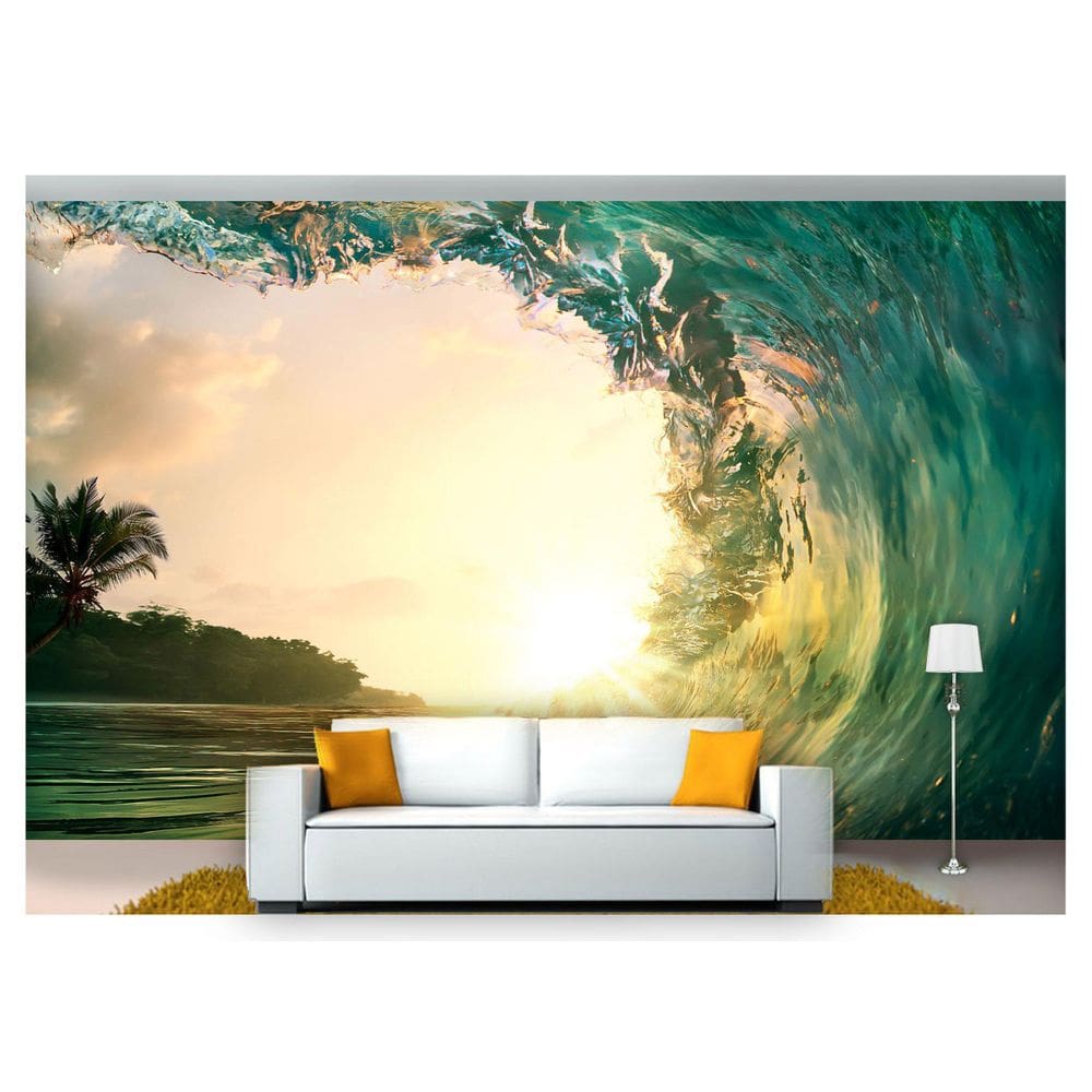 Papel De Parede Praia Mar Onda Sol Tubo 3D Npr205