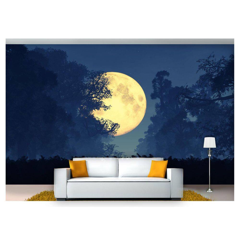 Papel De Parede Lua Cheia Floresta Árvores 3D Lua22