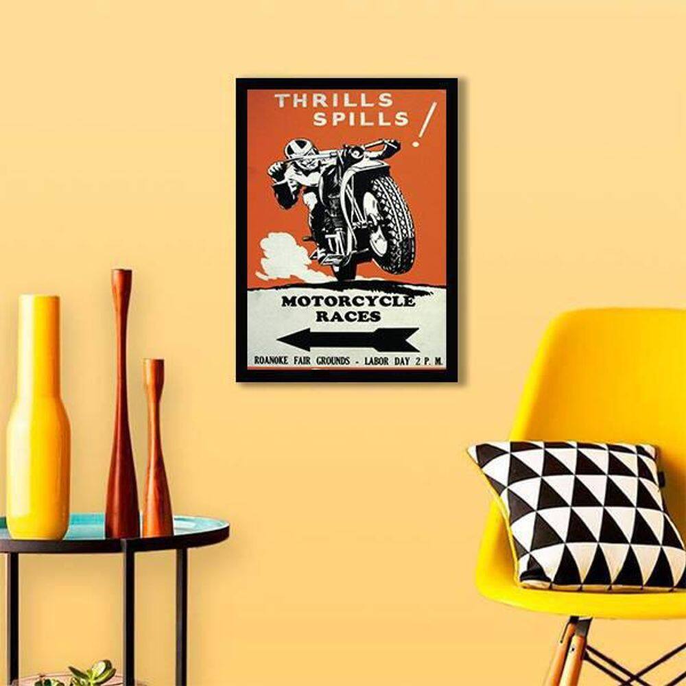 Quadro Decorativo Cartaz Retrô Motorcycle Races 34x23cm