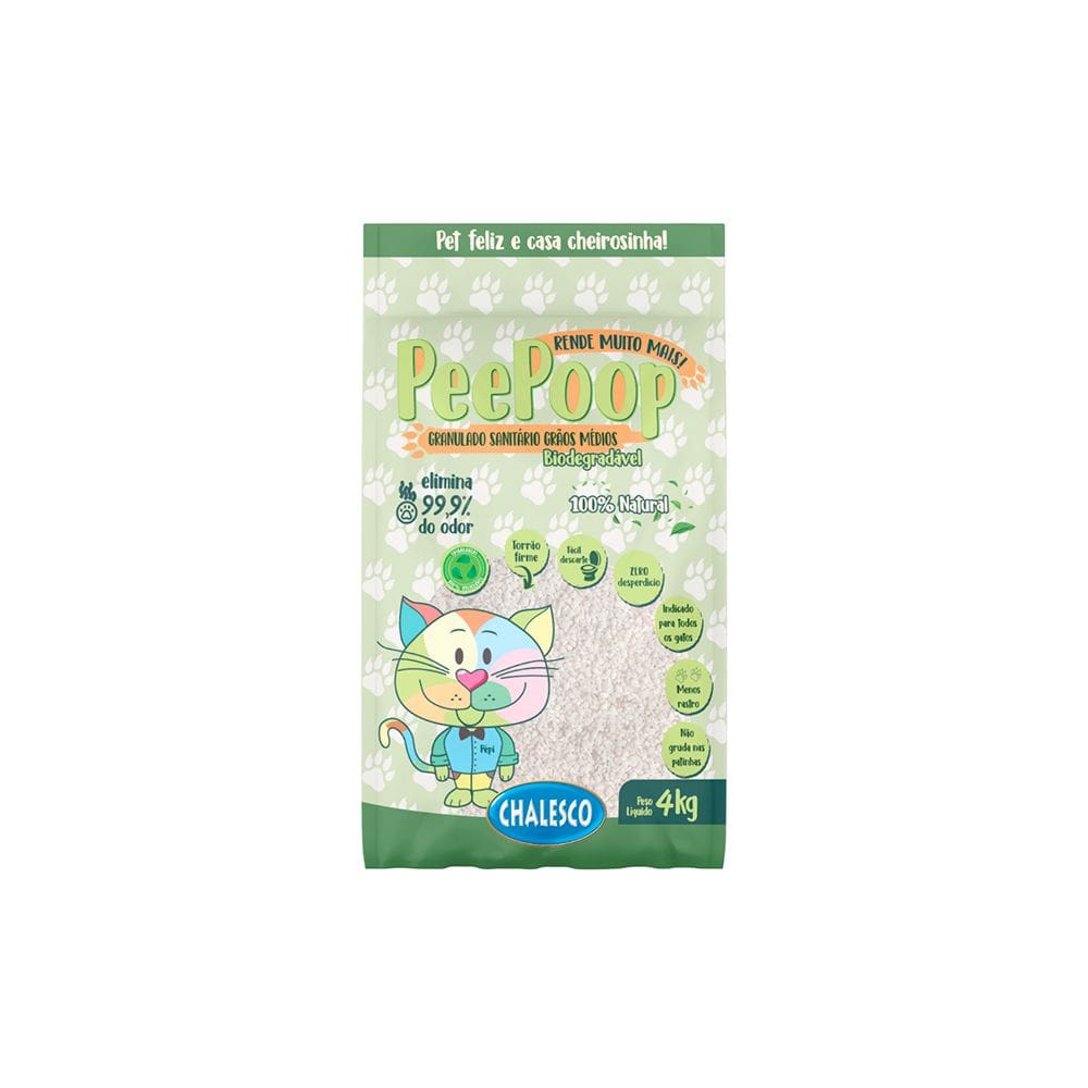 Areia Higienica Mandioca Peepoop Graos Medios Gatos - 4Kg
