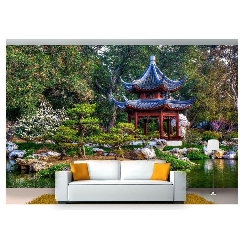 Papel De Parede Lago Templo Japão Jardim 3D 7,50m² Nlk133