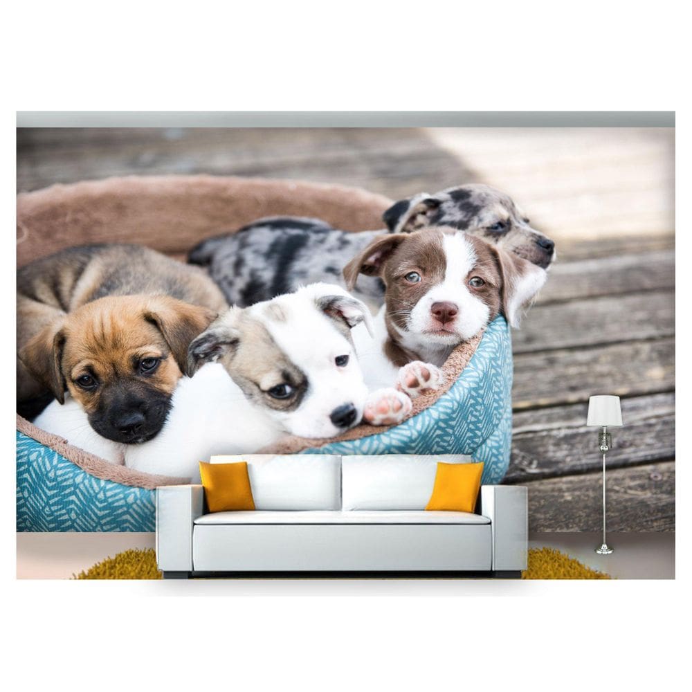 Papel De Parede Animais Filhotes Na Cama 3D Anm224