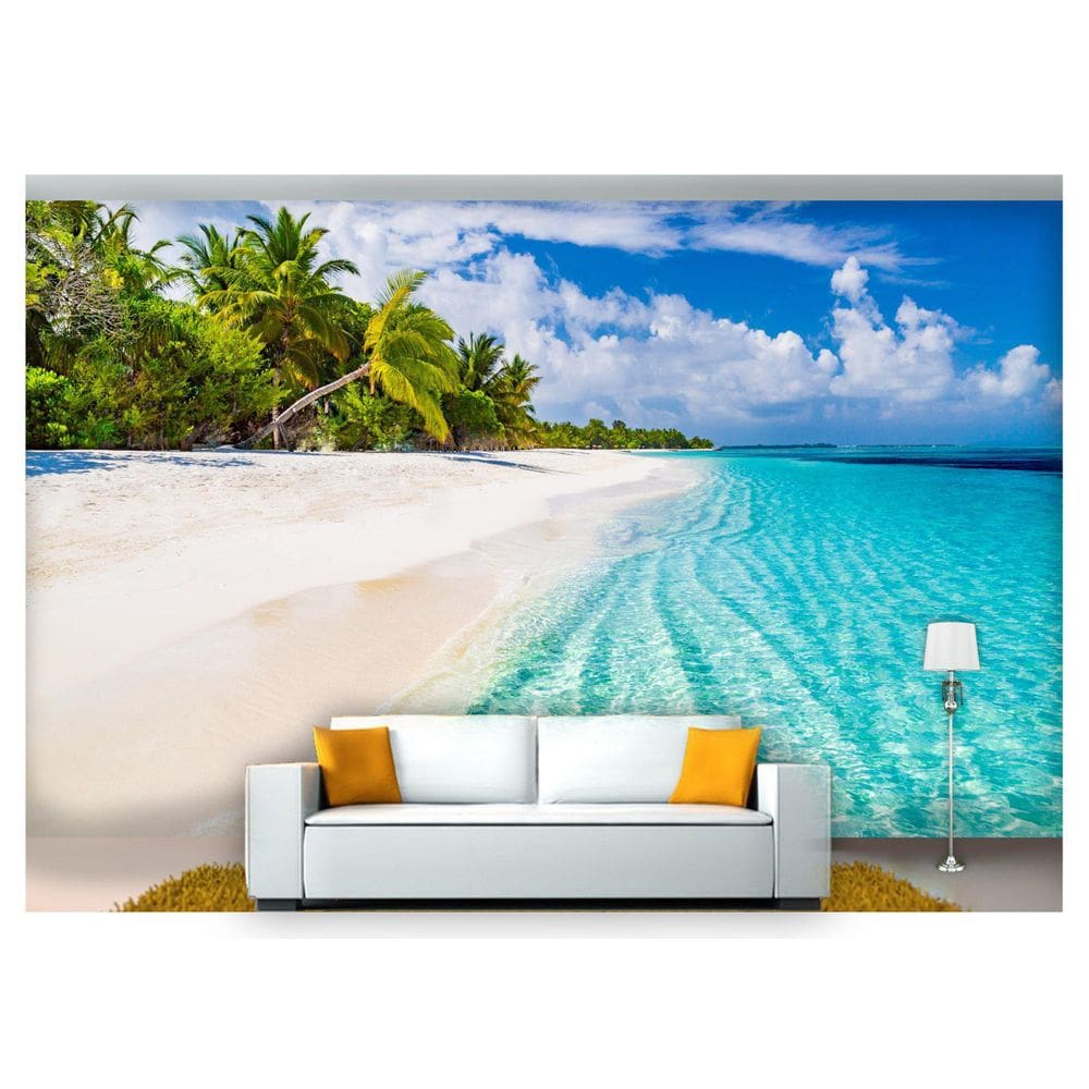 Papel De Parede Praia Mar Coqueiros Céu 3D Npr218