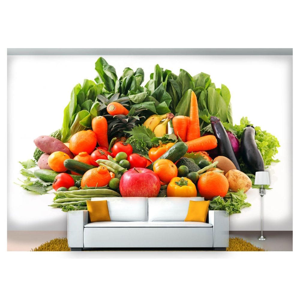 Papel De Parede Frutas Vegetais Sacolão 3D Al228