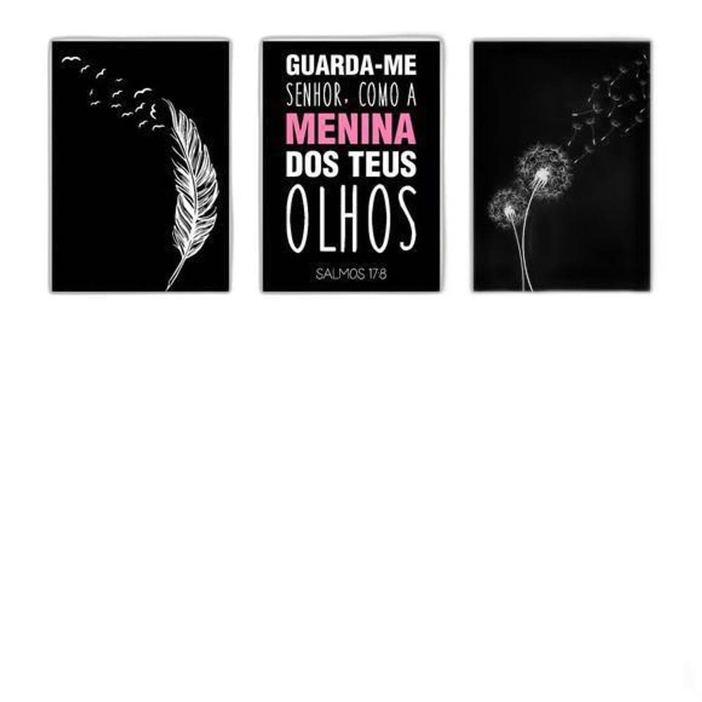 Kit 3 Quadros Decorativo Salmo 17:8 Guarda-Me Senhor 34x23cm