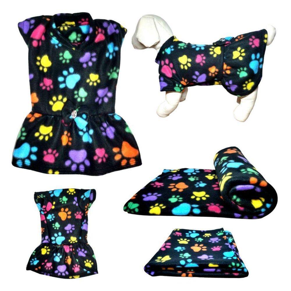 Kit Vestido E Manta Soft Para Cães -Preto Colorido Egg
