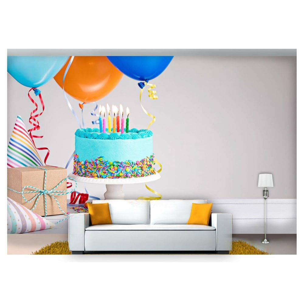 Papel De Parede Bolo Azul Festa Decorativo 3D Al95