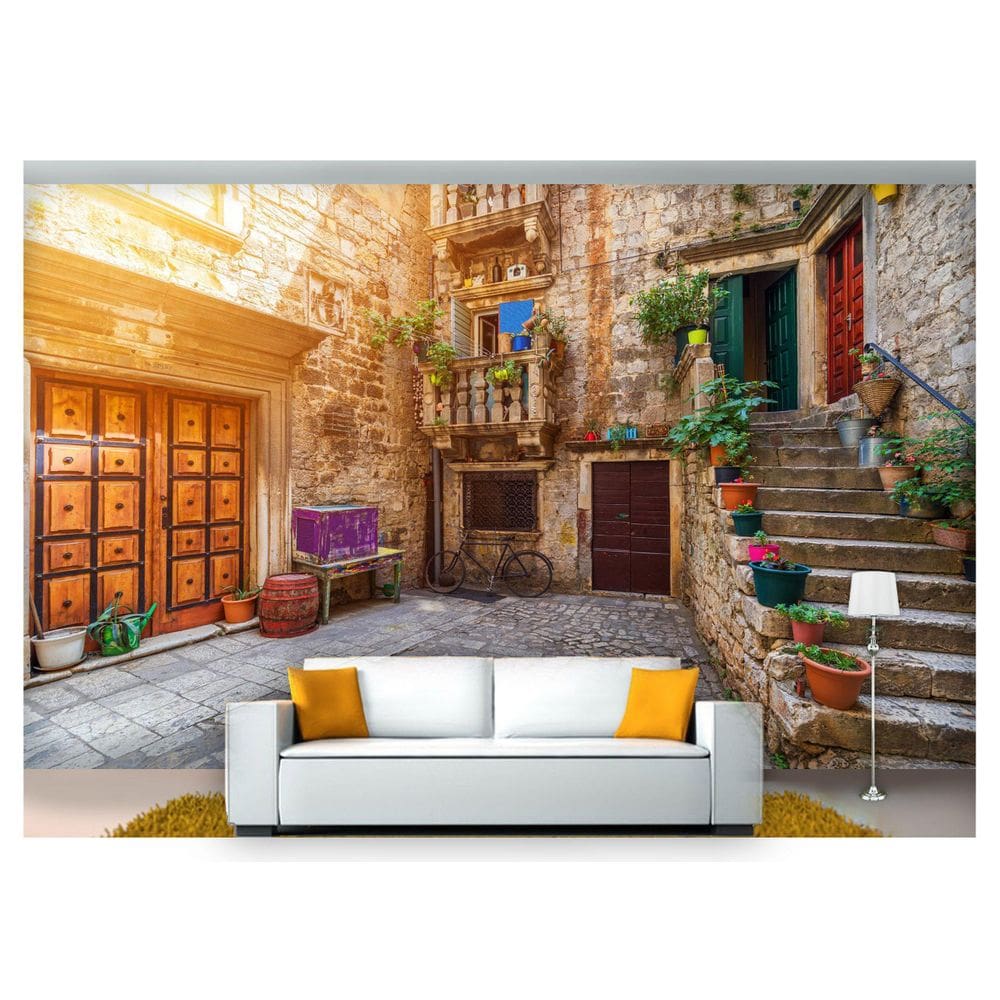 Papel De Parede Cidade Antiga Rua Européia 3D Cda54