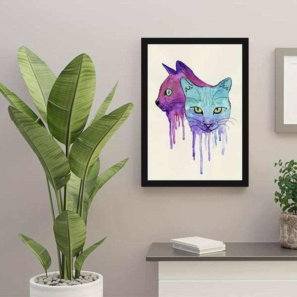 Quadro Decorativo Gato Estilo Aquarela 34x23cm