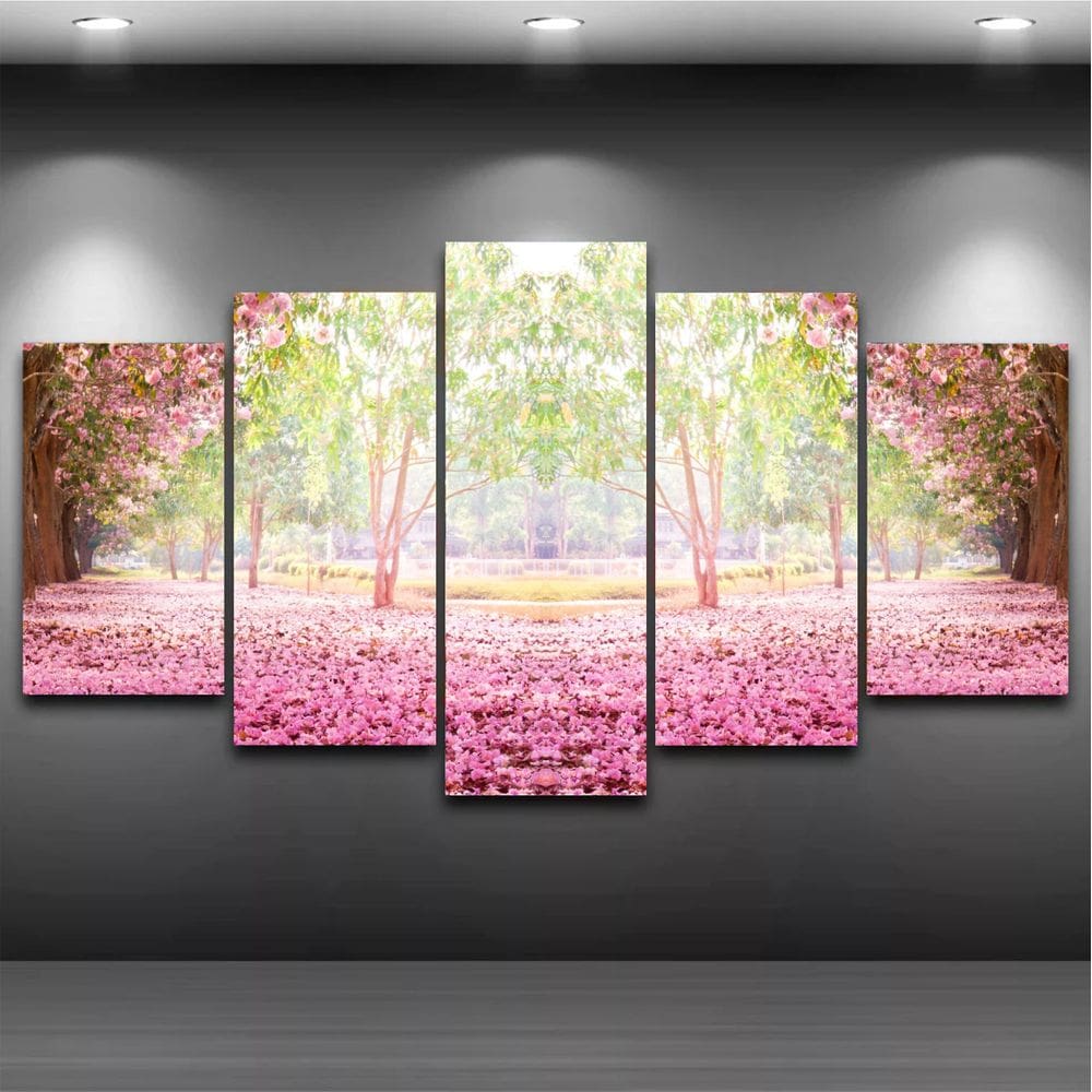 Quadro Mosaico Paisagem Rosa 5 Peças 1,20x0,70cm