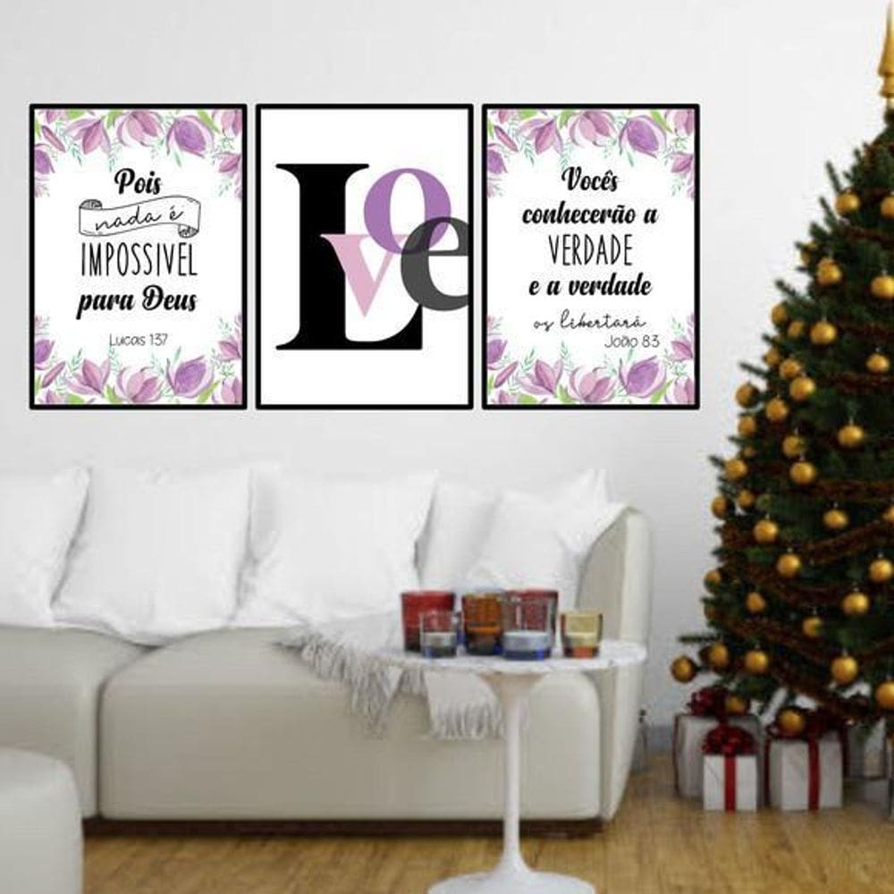 Kit 3 Quadros Decorativo Nada É Impossível Para Deus 34x23cm