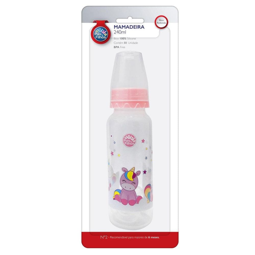 Kit Mamadeira Bico 240Ml + Chupeta De Silicone - Rosa
