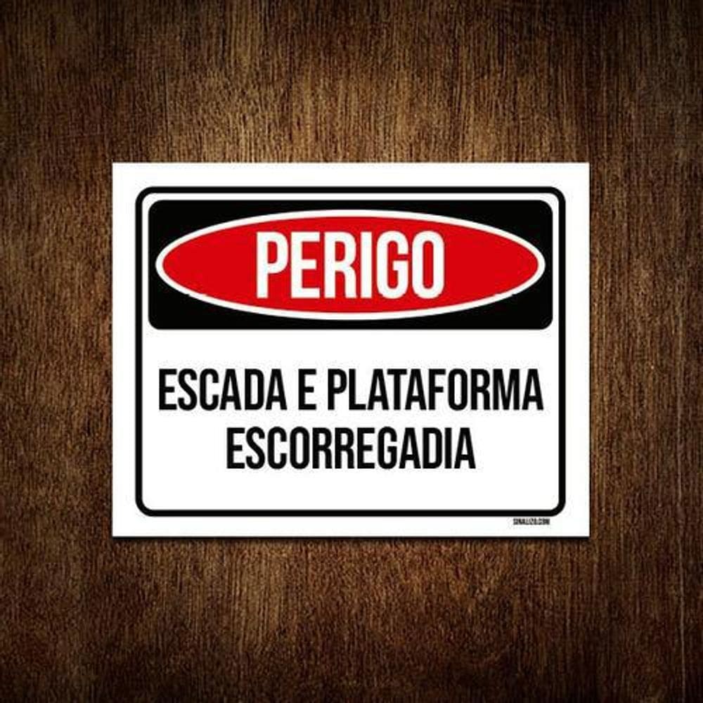 Kit 5 Placas Perigo Escada Plataforma Escorregadia