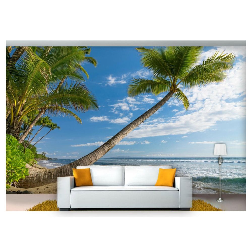 Papel De Parede Praia Mar Coqueiros Céu 3D Npr244
