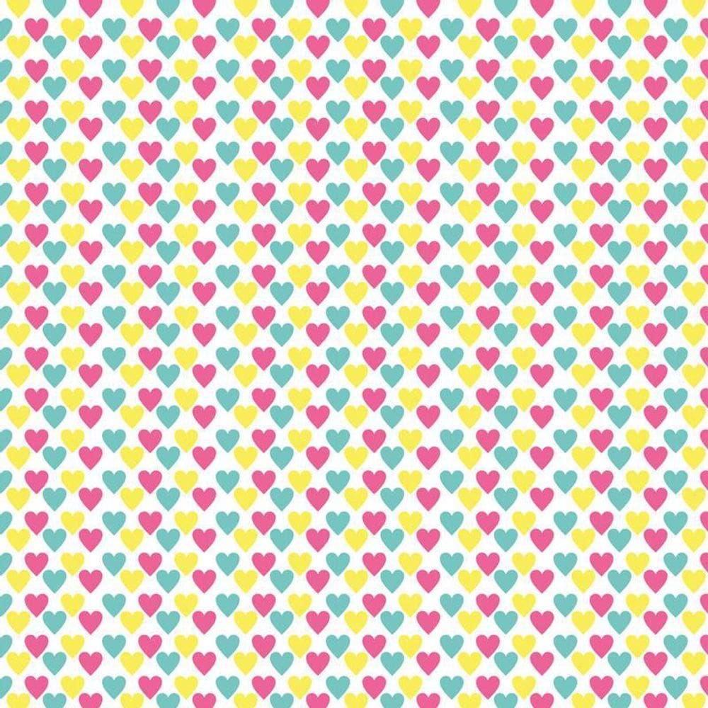 Papel De Parede Branco Adesivo Corações Colorido Decorativo