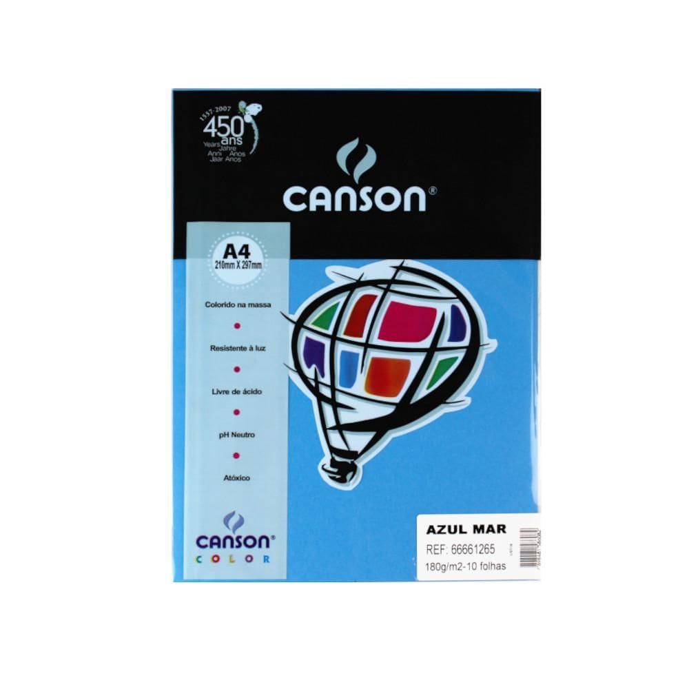 Papel A4 Canson Color Plus 180G Azul Mar 10 Folhas