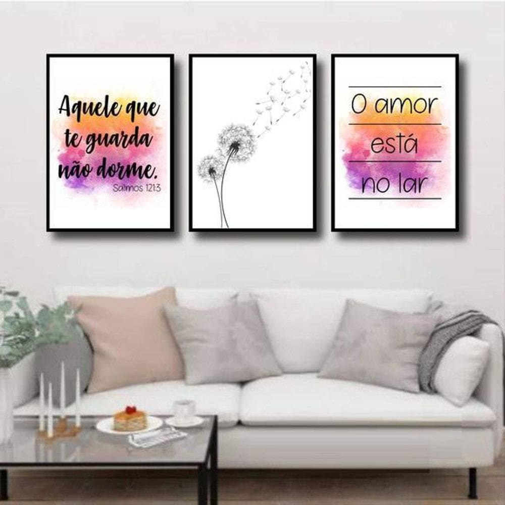 Kit 3 Quadros Decorativo Salmo 12:13 Amor Está No Ar 34x23cm