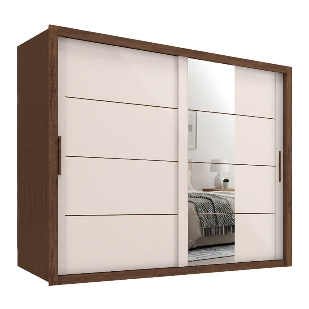 Guarda Roupas Casal com Espelho 2 Portas de Correr 6 Gavetas Modena