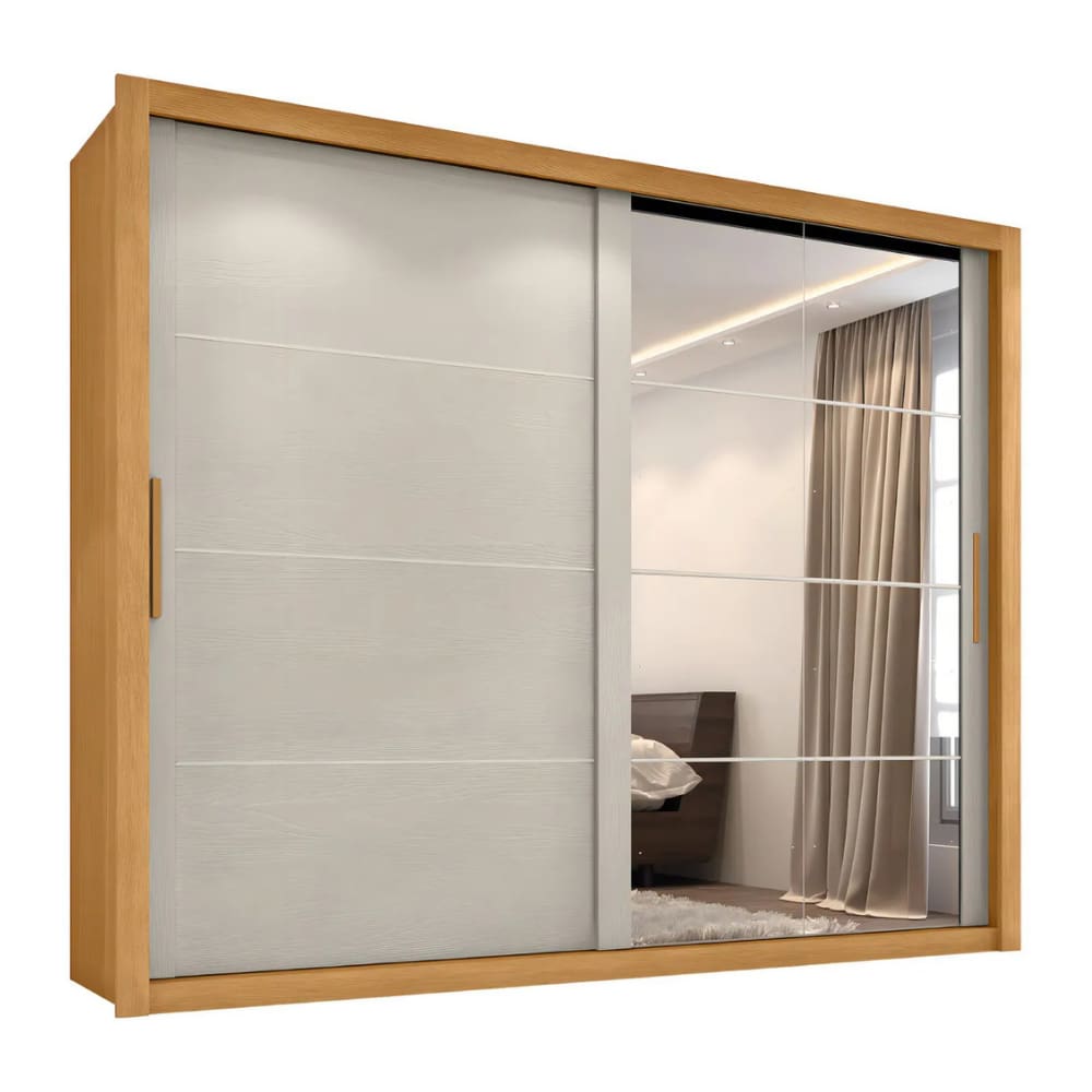 Guarda Roupas Casal com Espelho 2 Portas de Correr 6 Gavetas Modena