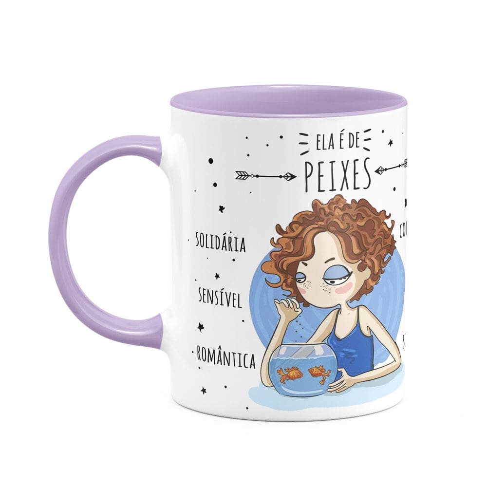 Caneca Signos Cartoon - Ela é de Peixes - B-lilac