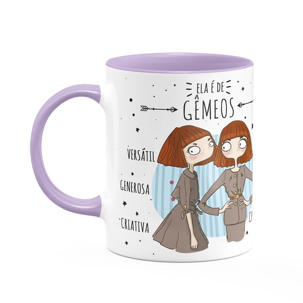Caneca Signos Cartoon - Ela é de Gêmeos - B-lilac