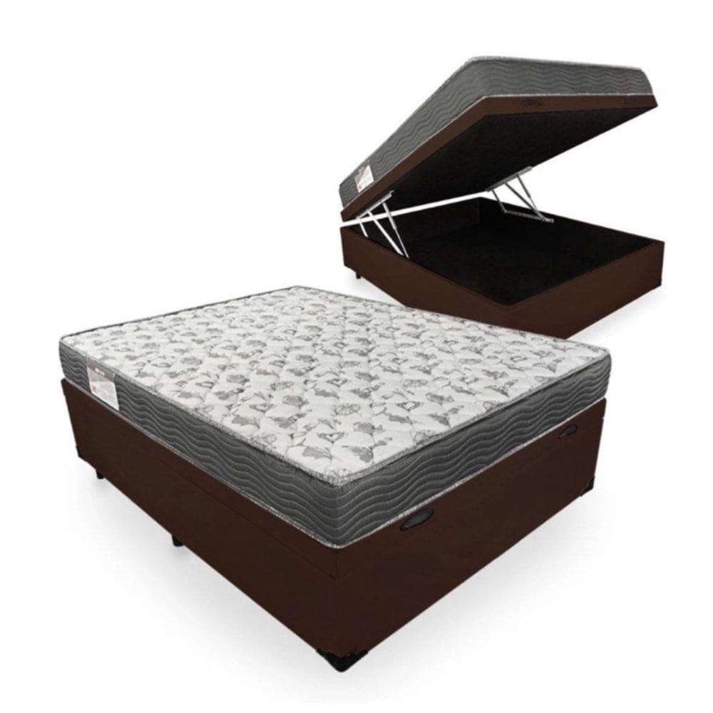 Cama Box Baú Casal 138 Tecido Sintético Marrom com Colchão De Espuma - D33 Ortobom ISO 100 60x138x188