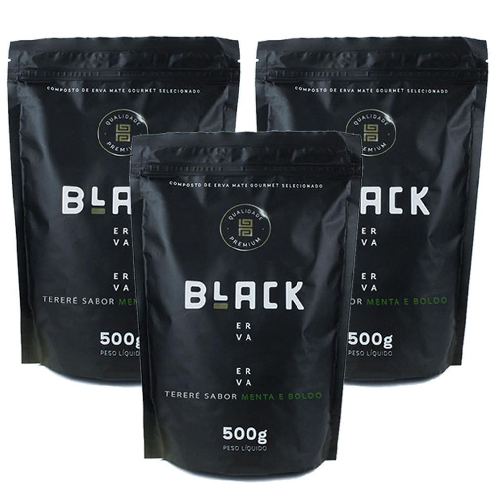 Kit 3X Erva Mate Tereré Black Erva 500G Sabor Menta E Boldo
