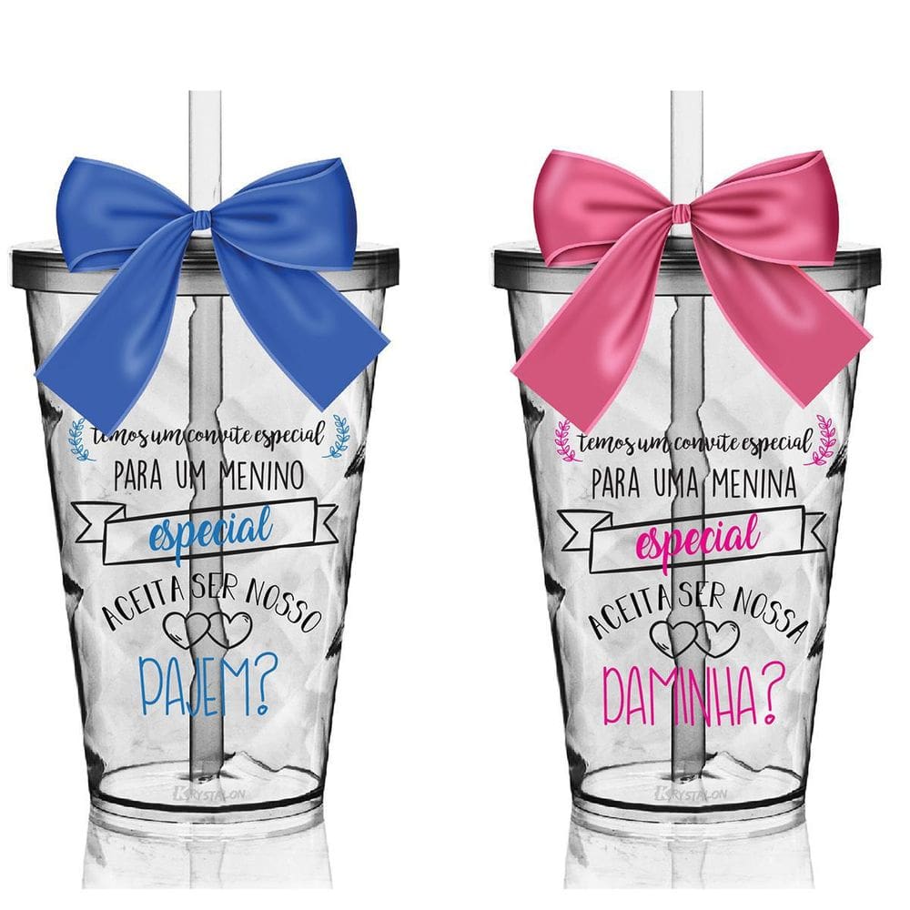 Kit 2 Copos Convite Twister  Pajem E Daminha
